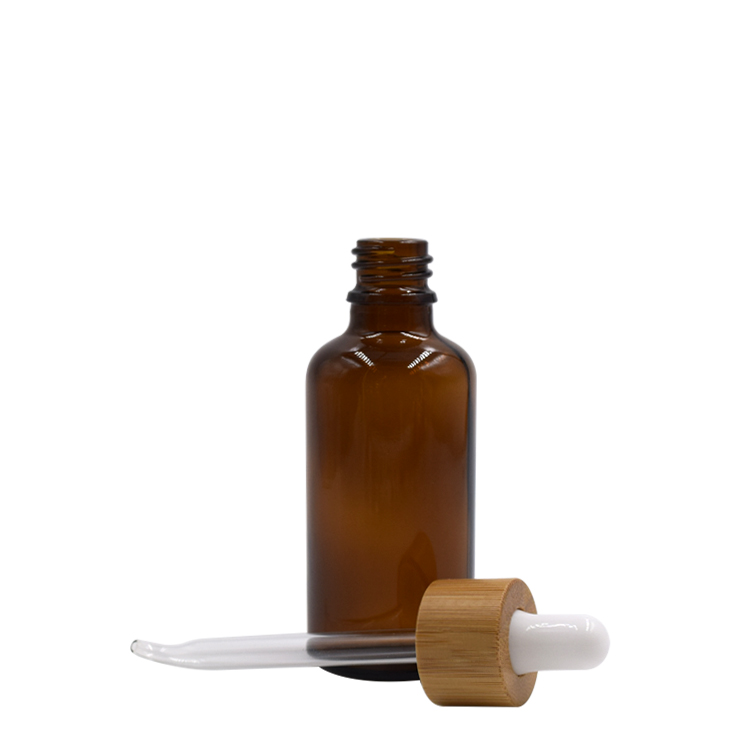 bamboo lid cosmetic essential oil dropper amber glass bottle