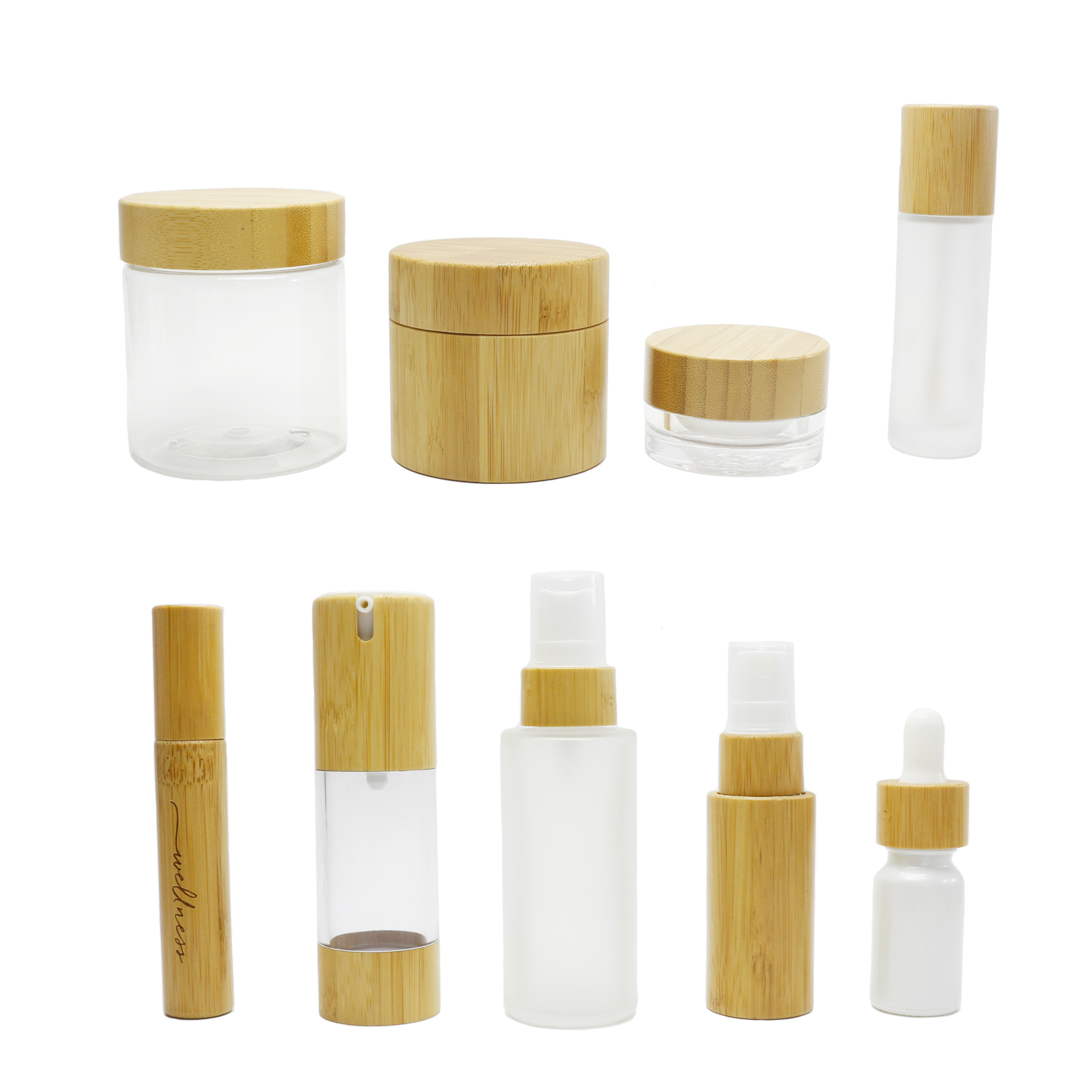 bamboo lid cosmetic jar glass dropper bottle bamboo skin care packaging BJ-8888A