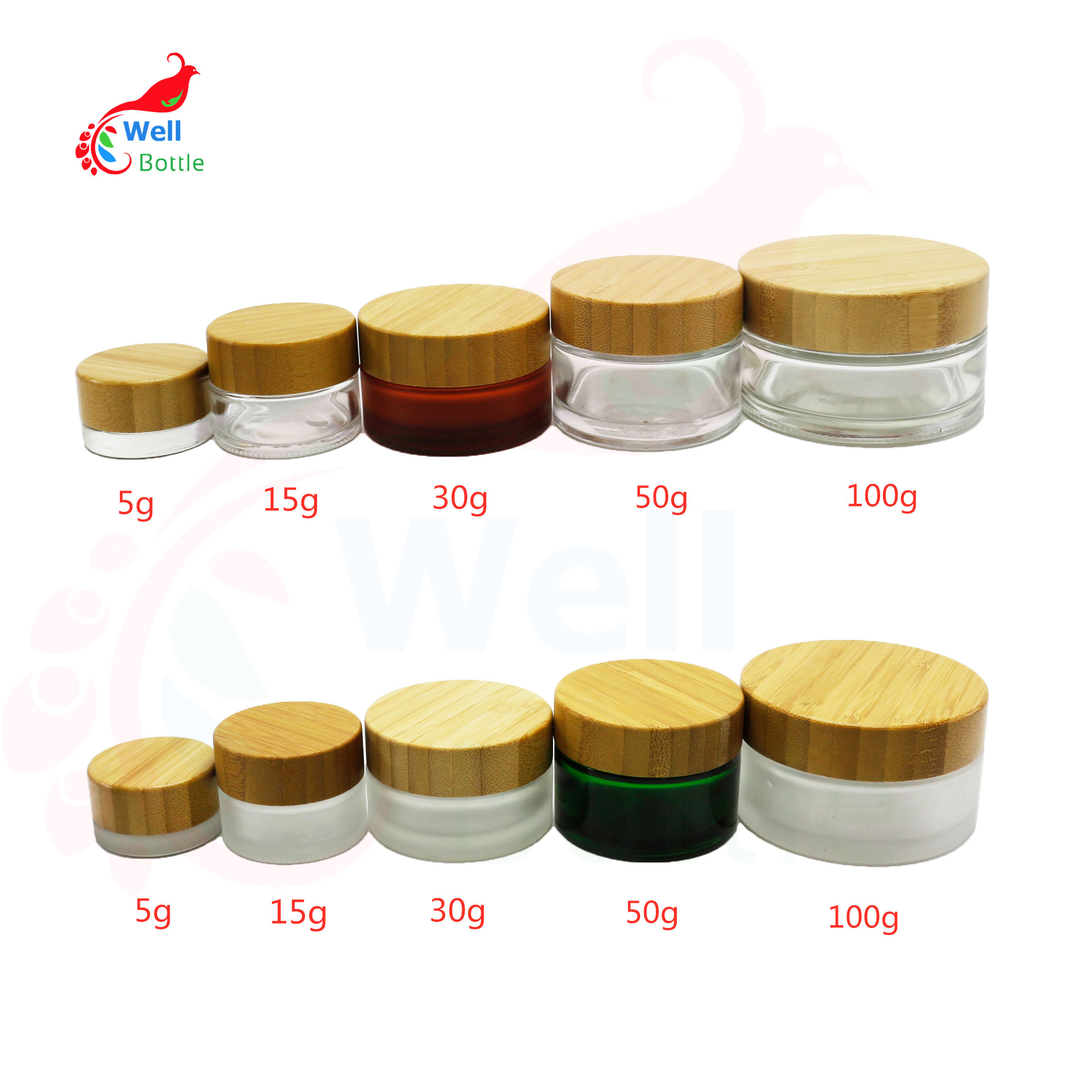 bamboo lid cosmetic jar glass dropper bottle bamboo skin care packaging BJ-8888A