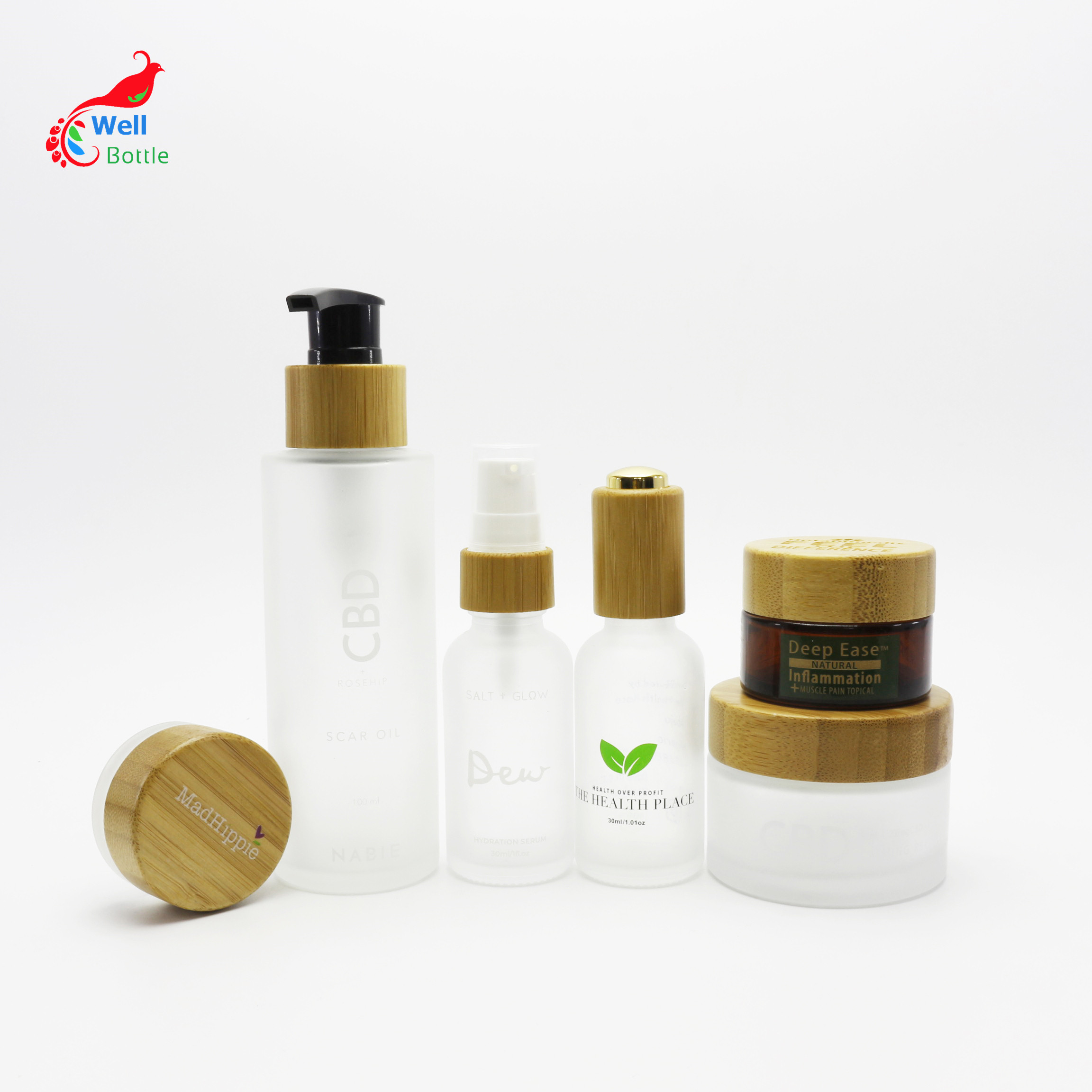 bamboo lid cosmetic jar glass dropper bottle bamboo skin care packaging BJ-8888A