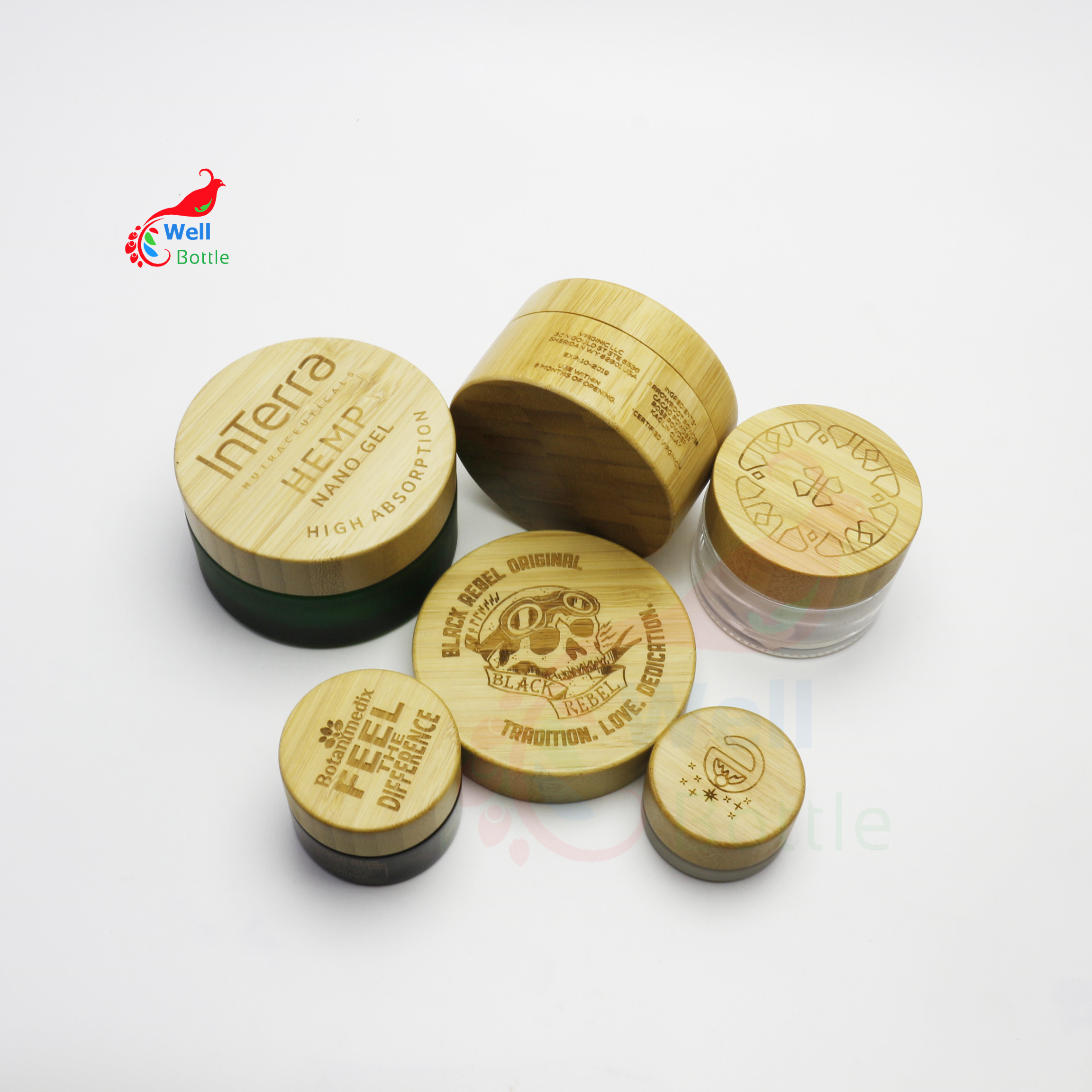 bamboo lid cosmetic jar glass dropper bottle bamboo skin care packaging BJ-8888A