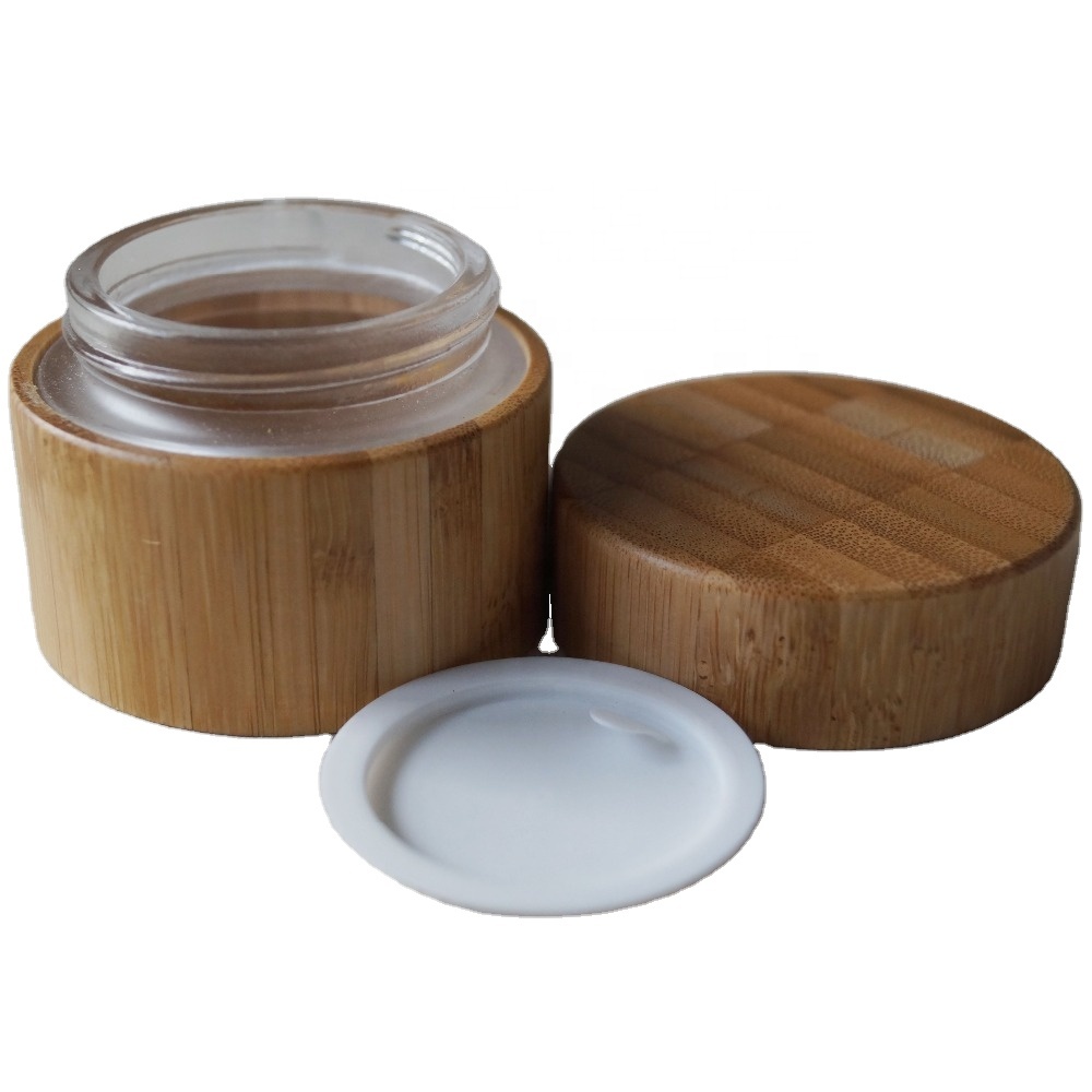 bamboo lid cosmetic jar seal lining glass 100ml 30ml 50ml 100ml Bamboo Jar Cream Empty Bamboo Cosmetic Jars