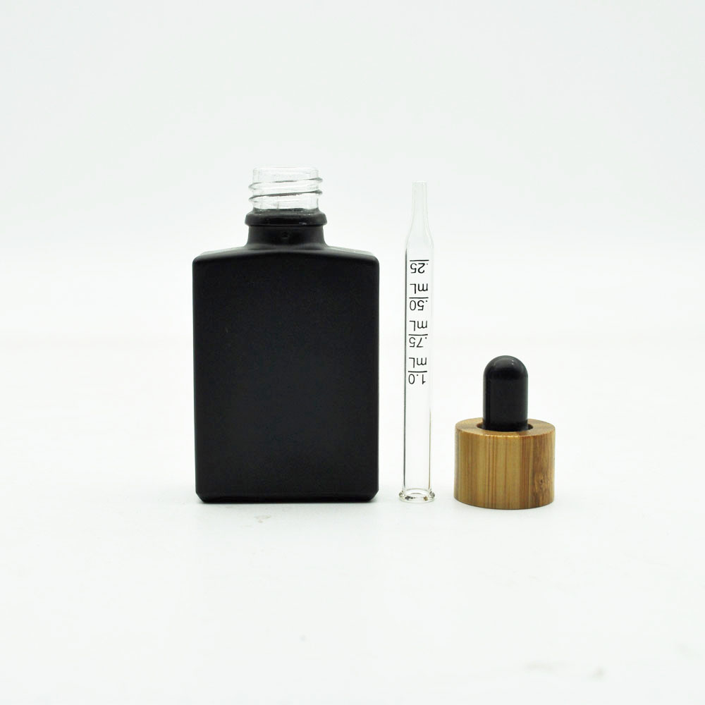 bamboo lid empty clear 15ml 30ml 60ml square glass dropper bottles with glass pipette for essential oil
