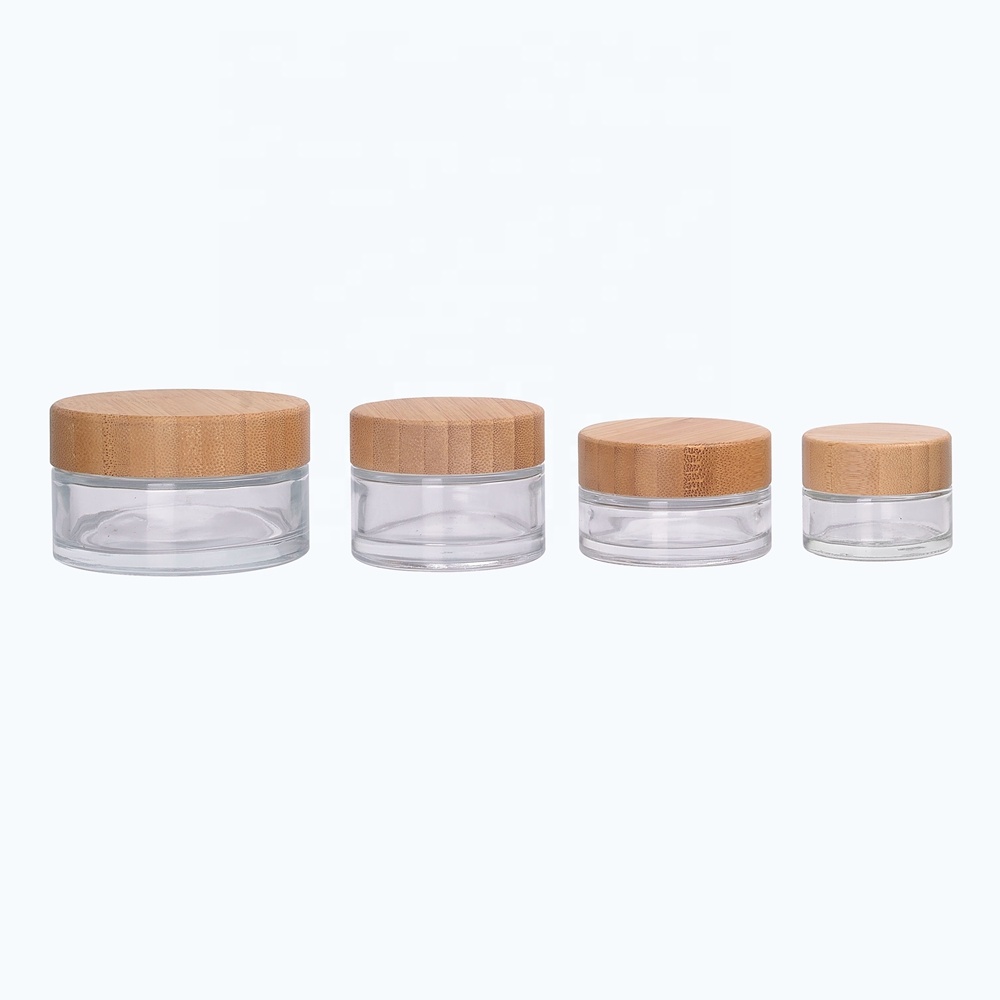 bamboo packaging 50ml empty face cream jar 50g clear glass cosmetic jar with bamboo lid
