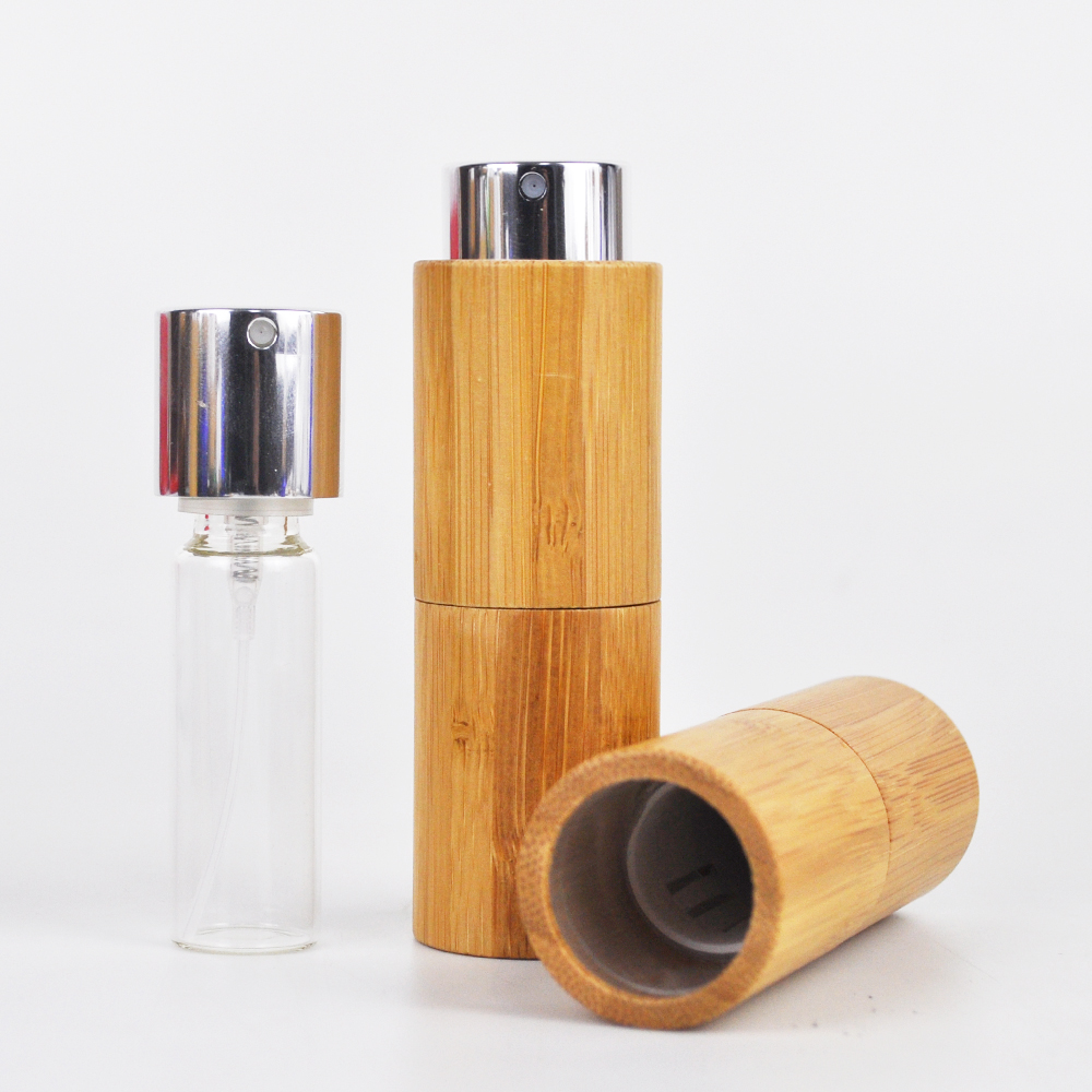 bamboo packaging airless glass spray bottles atomizer 10 ml for perfume essential oil