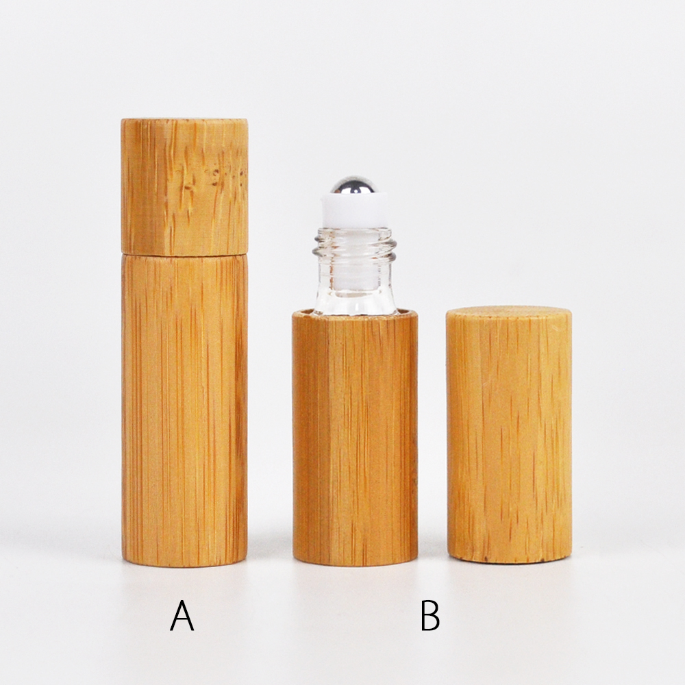 bamboo packaging custom roll on glass bottle with stainless steel ball woman face watch