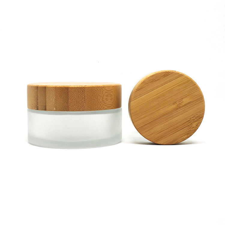 bamboo packaging empty cosmetic cream glass container 15g 30g 50g 100g wood lid frosted glass jars