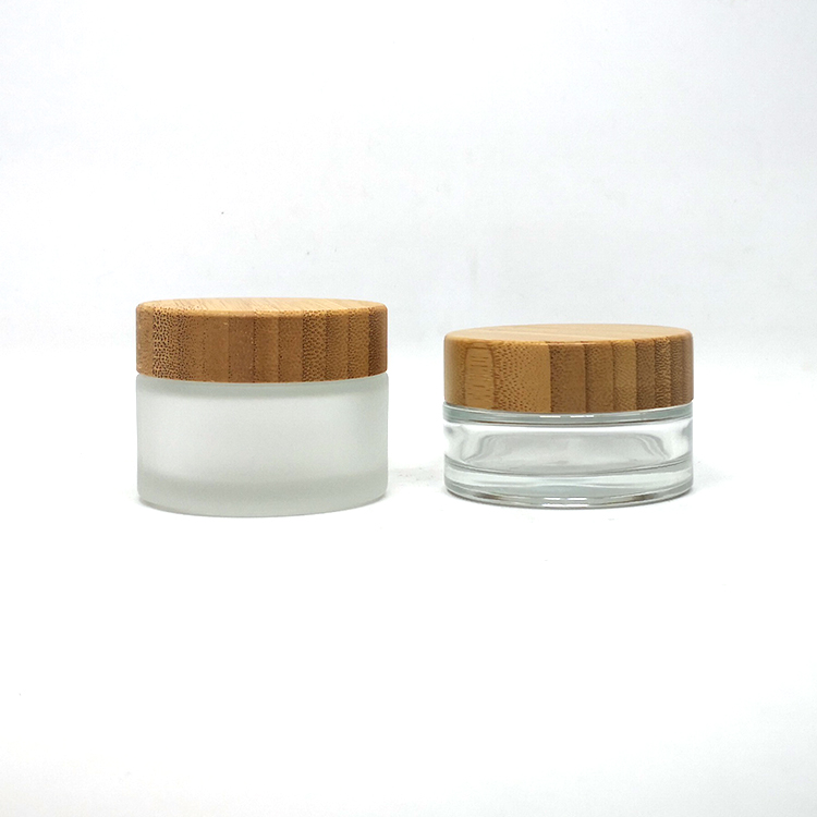 bamboo packaging empty cosmetic cream glass container 15g 30g 50g 100g wood lid frosted glass jars