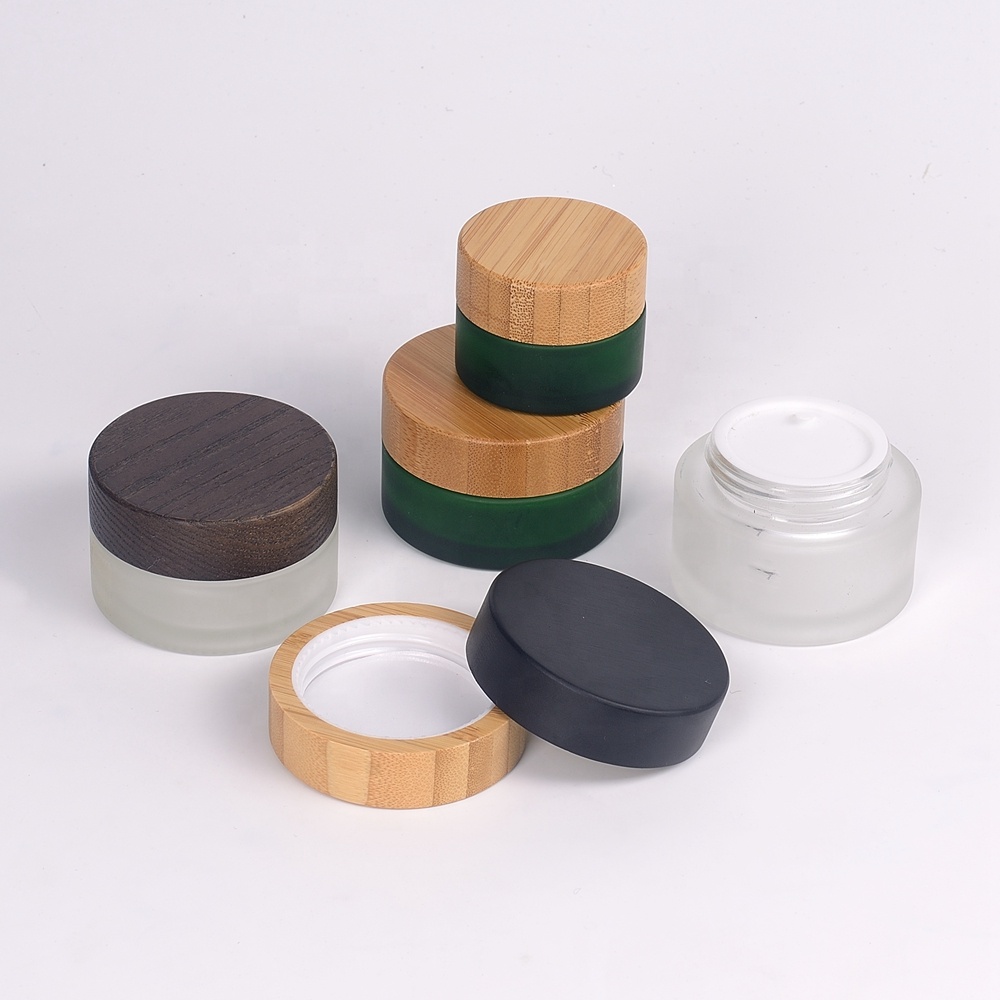bamboo packaging empty cosmetic cream glass container 15g 30g 50g 100g wood lid glass jar bamboo lid cosmetic jar