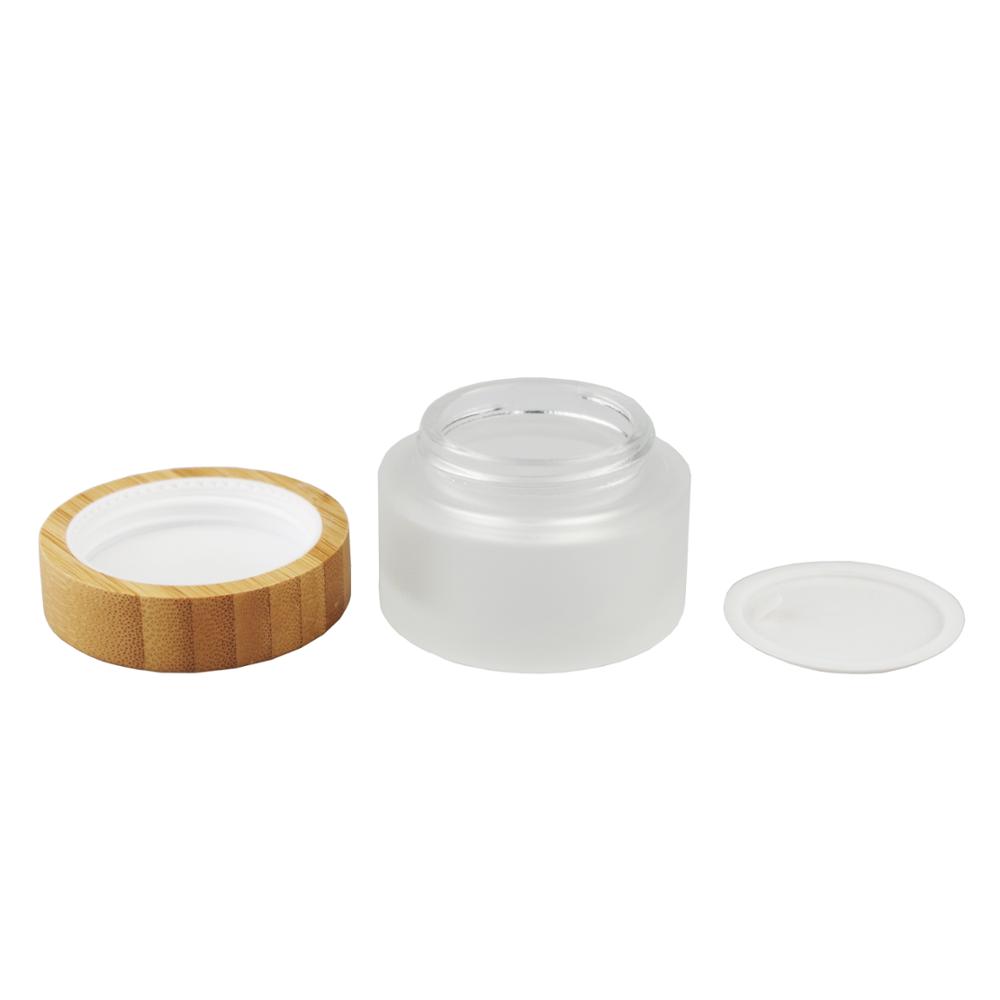 bamboo series frost glass cosmetic cream jar dropper bottle lotion spray nail polish glass bottle with bamboo cap lid