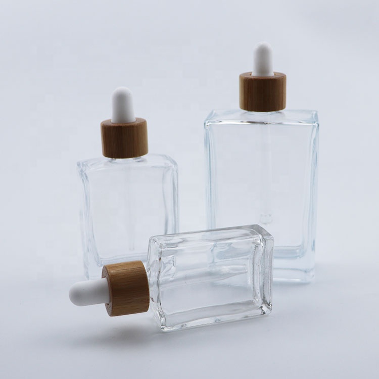 bamboo top square glass bottles 30ml 1oz 50ml 100ml rectangular clear glass bottles with wooden lid
