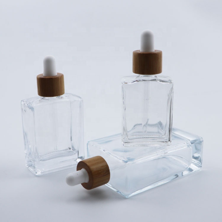 bamboo top square glass bottles 30ml 1oz 50ml 100ml rectangular clear glass bottles with wooden lid