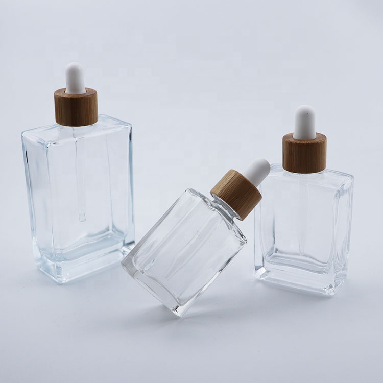 bamboo top square glass bottles 30ml 1oz 50ml 100ml rectangular clear glass bottles with wooden lid