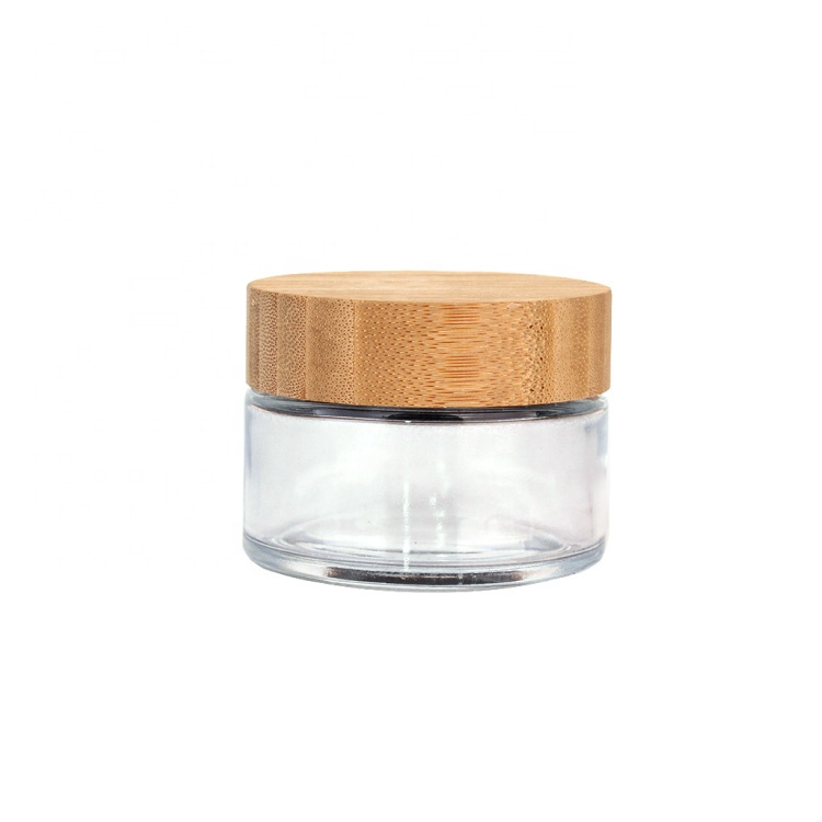 bamboo wood cap round transparent glass jar 20ml 50ml 100ml