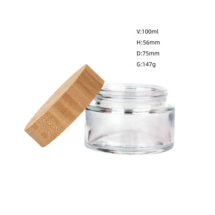 bamboo wood cap round transparent glass jar 20ml 50ml 100ml
