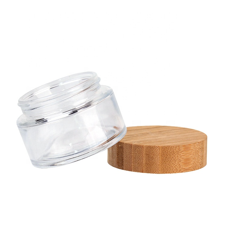 bamboo wood cap round transparent glass jar 20ml 50ml 100ml
