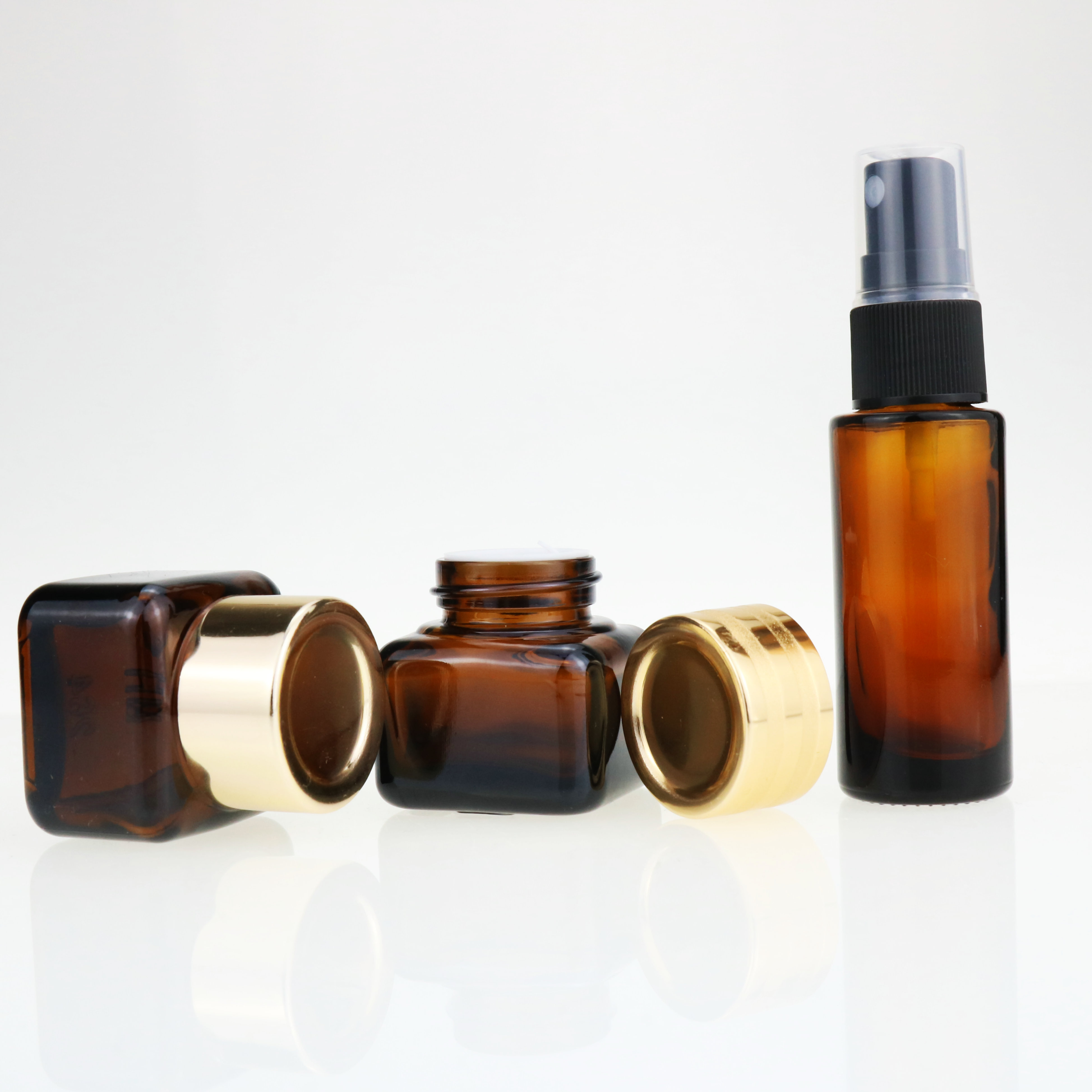 bamboo wood container and skincare packaging frosted glass cream jar