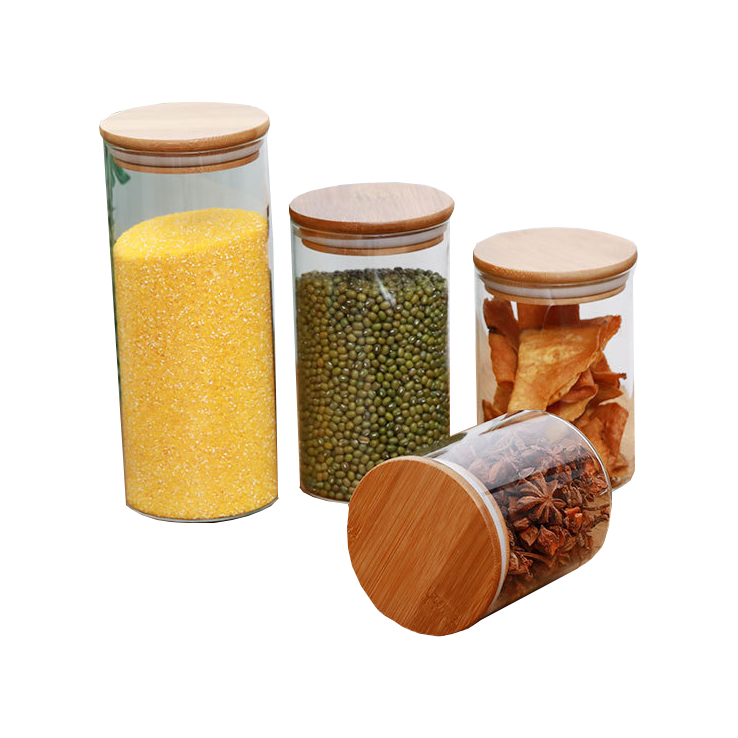 bamboo wood lid cookie food storage big mouth High quality food grade glass jar in stock