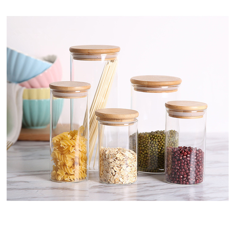 bamboo wood lid cookie food storage big mouth High quality food grade glass jar in stock