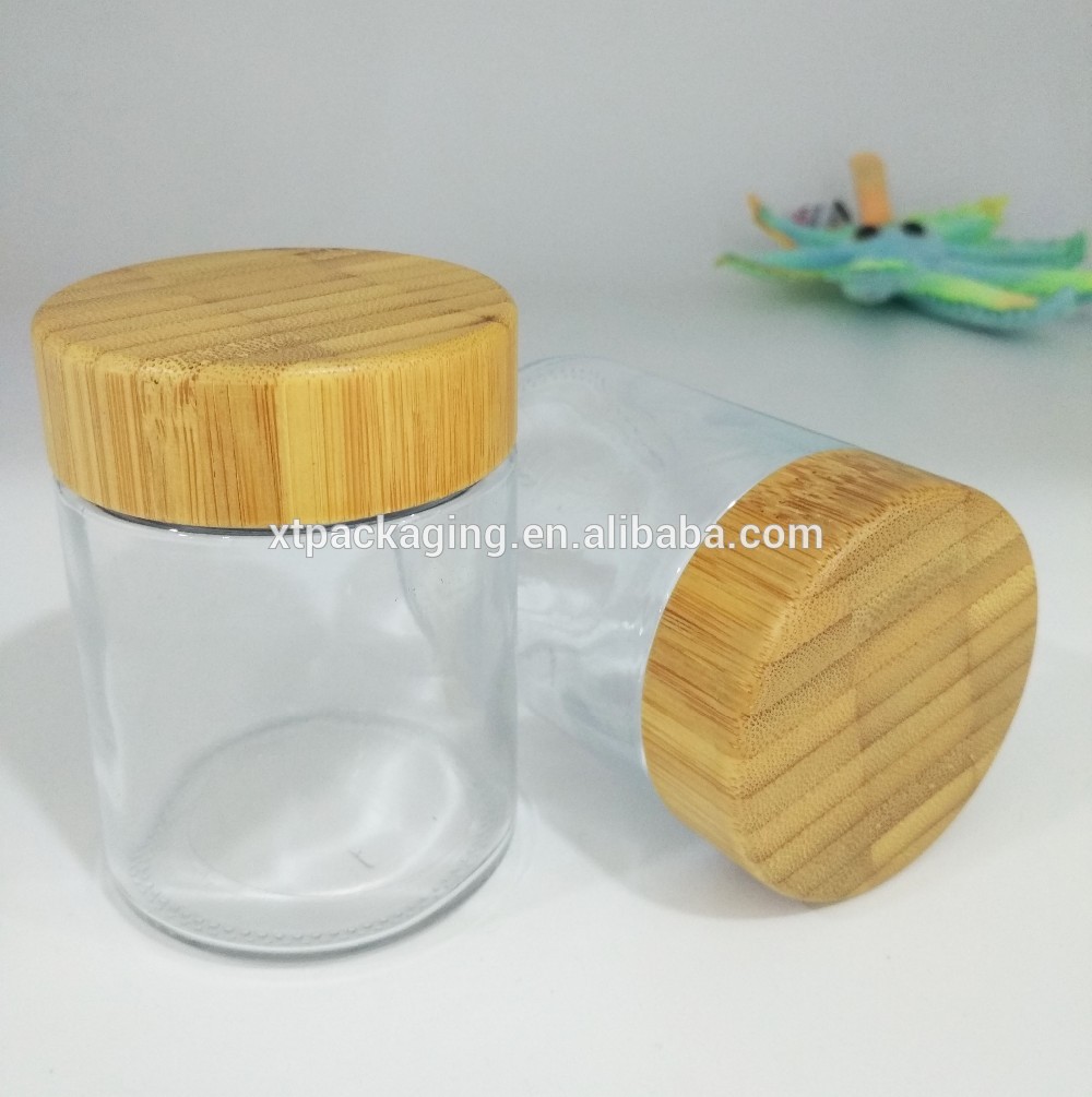 bamboo wood lid glass container 100 ml child resistant glass jar with bamboo lid