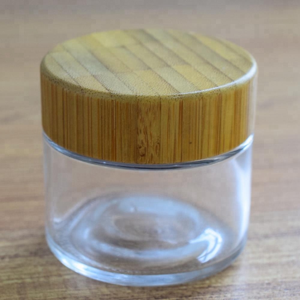 bamboo wood lid glass container 100 ml child resistant glass jar with bamboo lid