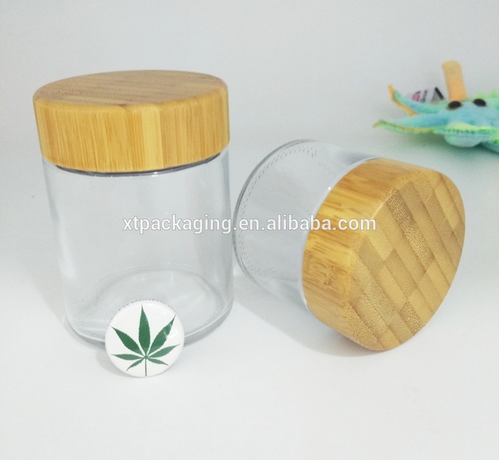bamboo wood lid glass container 100 ml child resistant glass jar with bamboo lid