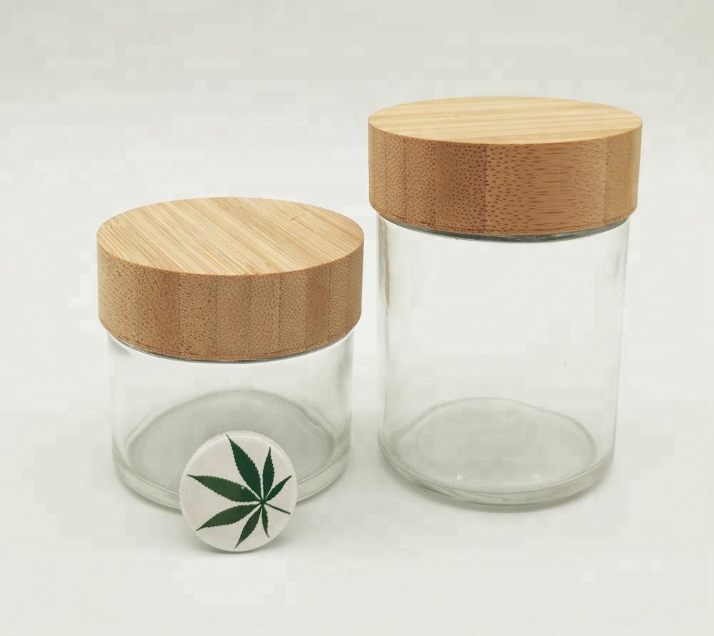bamboo wood lid glass container 100 ml child resistant glass jar with bamboo lid