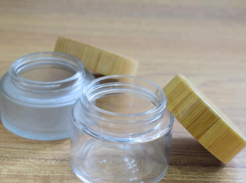 bamboo wood lid glass container 100 ml child resistant glass jar with bamboo lid