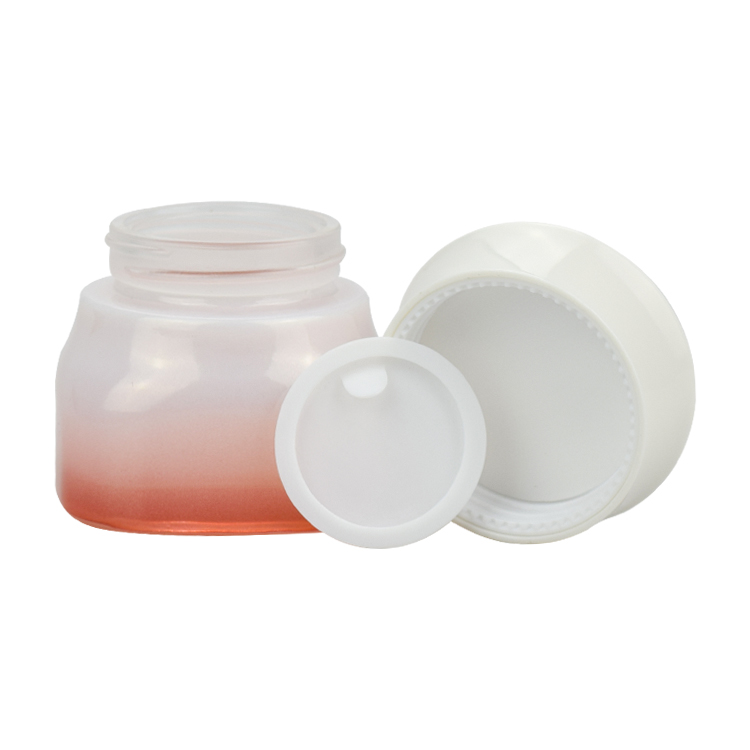 beautiful cosmetic lotion containers 50g red white gradient color face masks usage glass jar with shiny white plastic lid