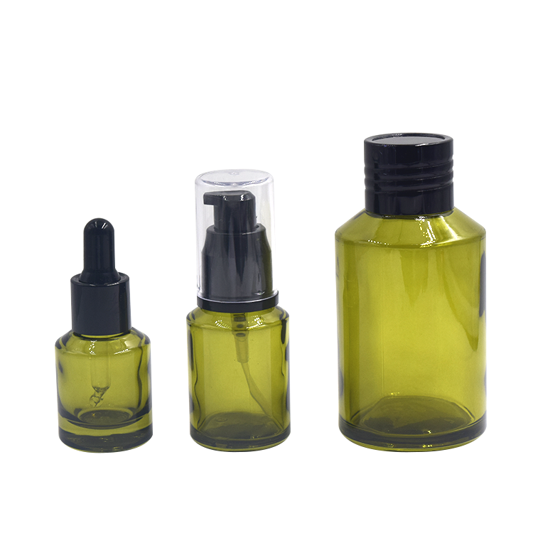 beautiful luxury 60ml 125lml 200ml 250ml large olive green special cosmetics containers packaging glass bottles for supplements