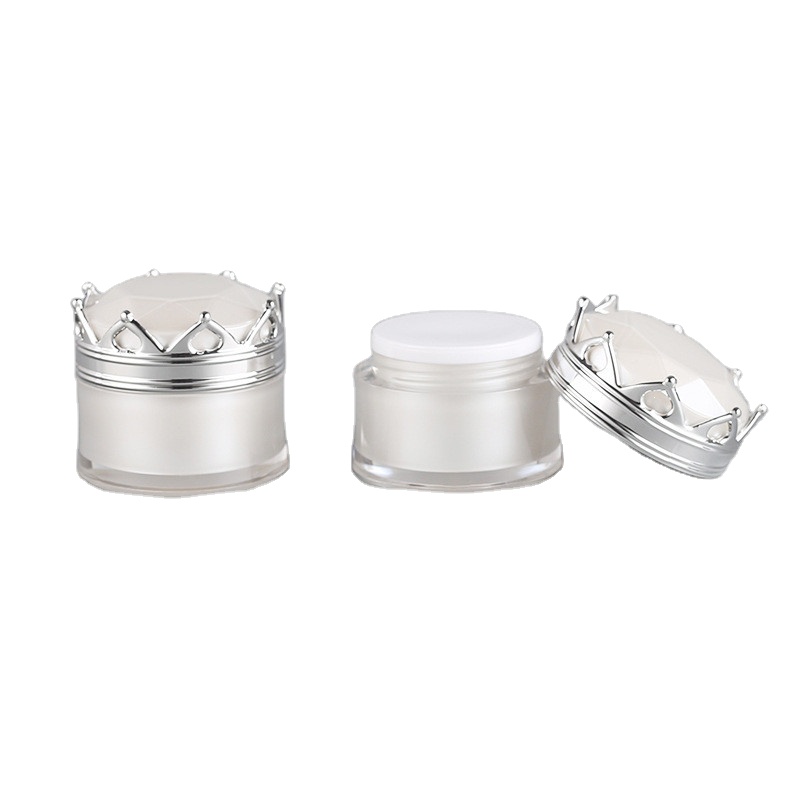 beautiful pearl white crown cosmetic jar small plastic container packaging in stock