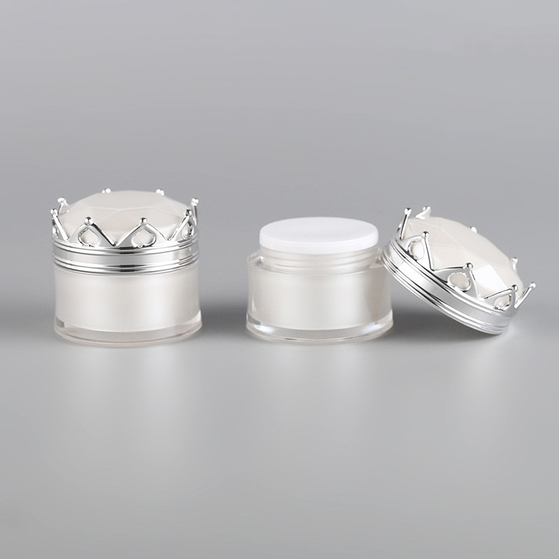 beautiful pearl white crown cosmetic jar small plastic container packaging in stock