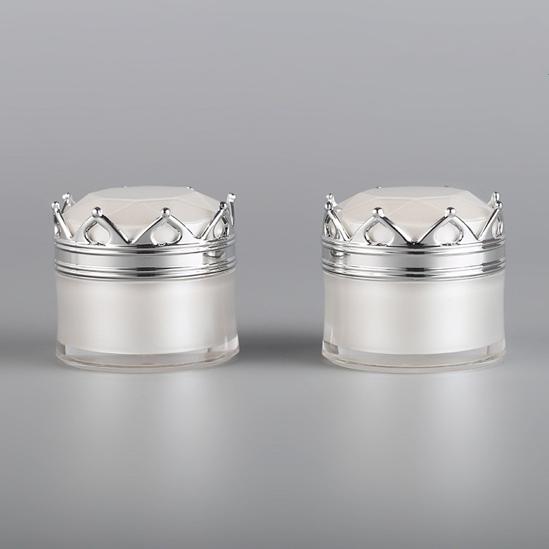 beautiful pearl white crown cosmetic jar small plastic container packaging in stock