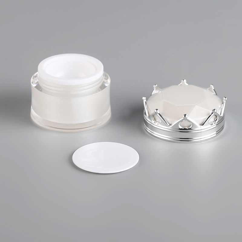 beautiful pearl white crown cosmetic jar small plastic container packaging in stock