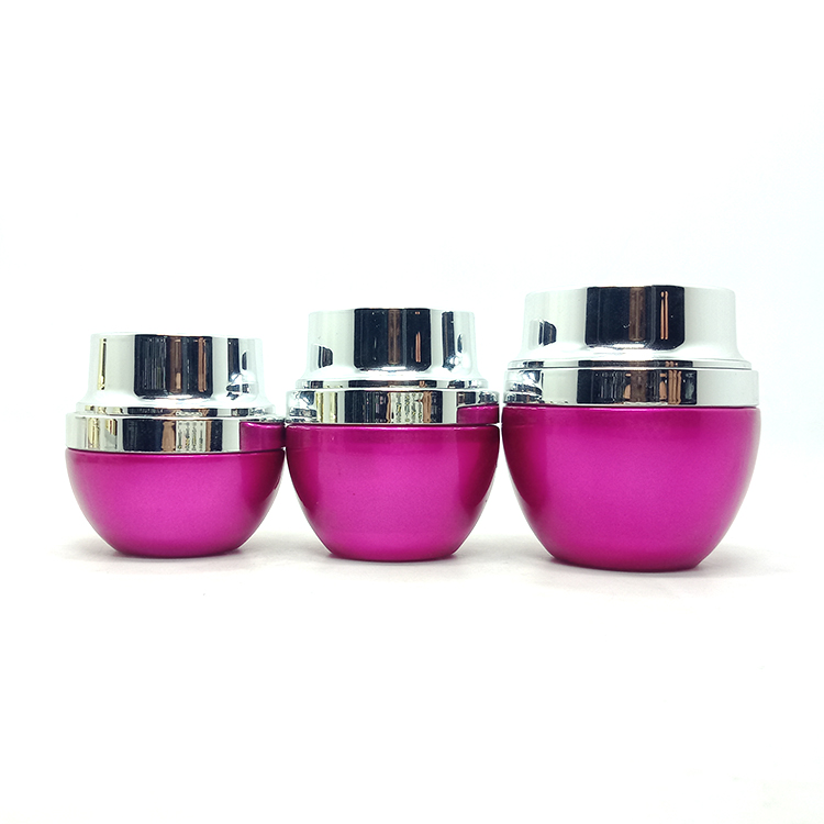 beautiful pink  20g 30g 50g oval shaped glass cosmetic container cream jars with shiny silver lid