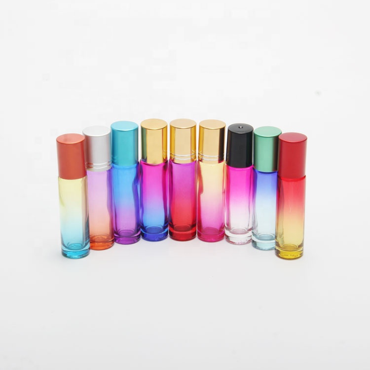 beautiful rainbow color empty essential oil roller bottles10ml gradient perfume roller bottle