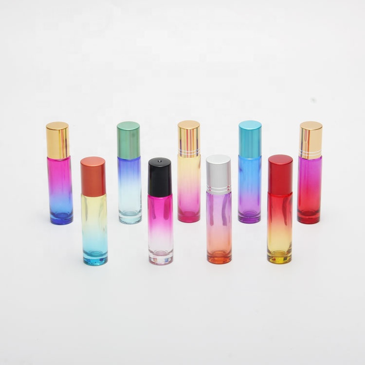 beautiful rainbow color empty essential oil roller bottles10ml gradient perfume roller bottle