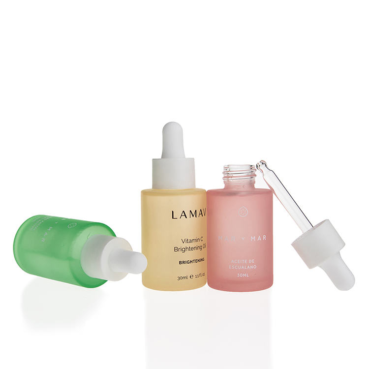 beautiful skincare packaging 20ml 30ml 40ml 50ml 60ml 100ml 120ml empty frosted green pink glass dropper bottle container