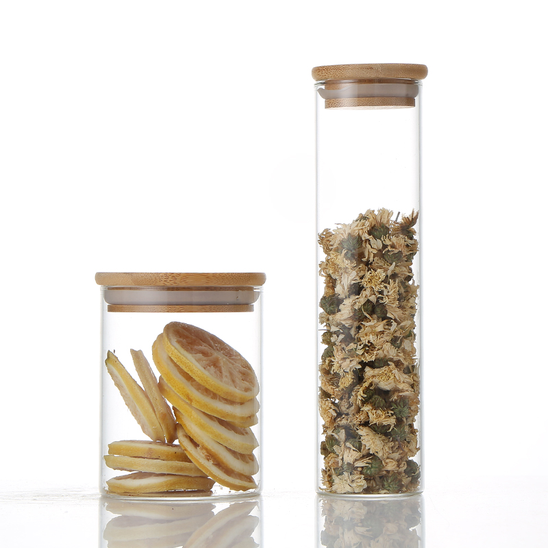 beautiful water bottle borosilicate glass in bulk hold-up vessel candies jar butter jar diverse size with bamboo cover