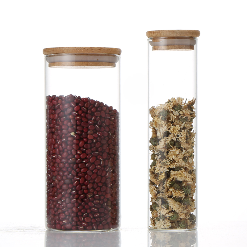 beautiful water bottle borosilicate glass in bulk hold-up vessel candies jar butter jar diverse size with bamboo cover