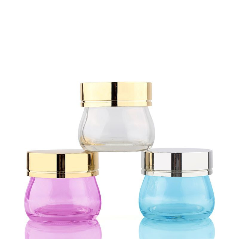 beauty bottle 30g 50ml 100ml 200ml 300ml clear blue green glass cosmetic cream jar with aluminum gold lid