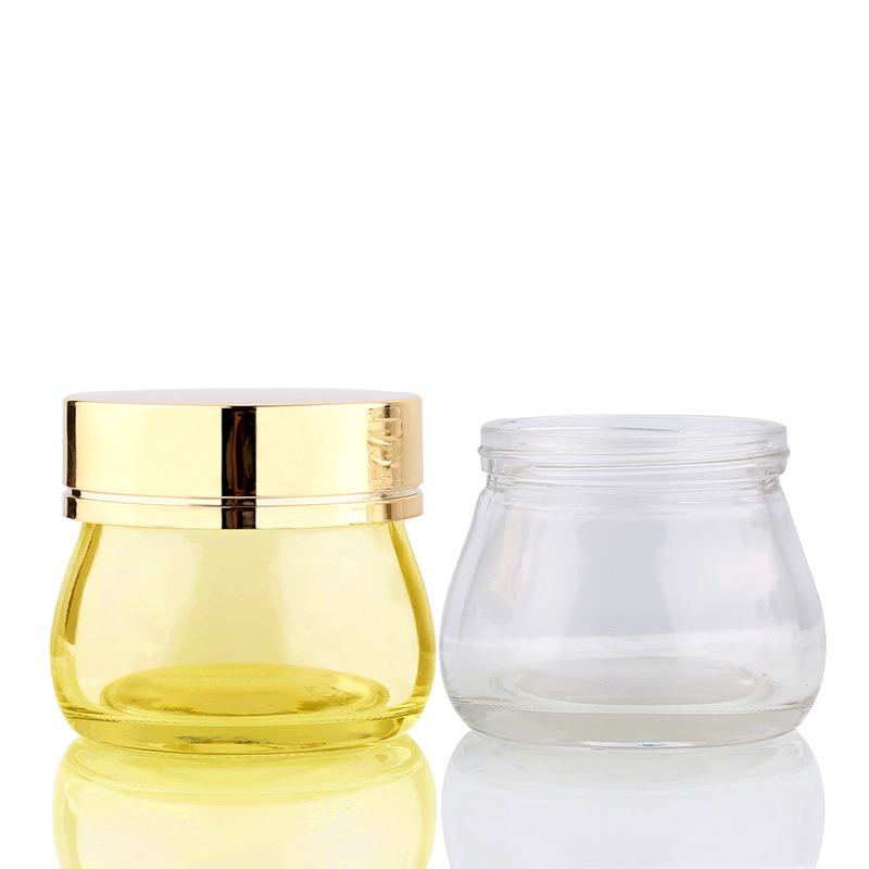 beauty bottle 30g 50ml 100ml 200ml 300ml clear blue green glass cosmetic cream jar with aluminum gold lid
