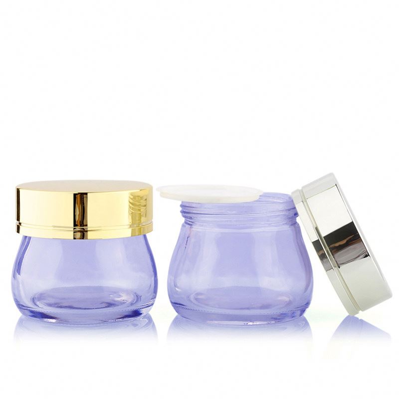 beauty bottle 30g 50ml 100ml 200ml 300ml clear blue green glass cosmetic cream jar with aluminum gold lid