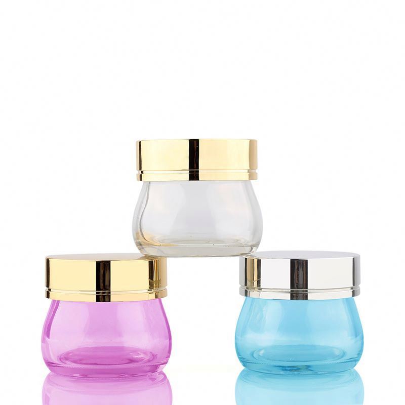 beauty bottle 30g 50ml 100ml 200ml 300ml clear blue green glass cosmetic cream jar with aluminum gold lid