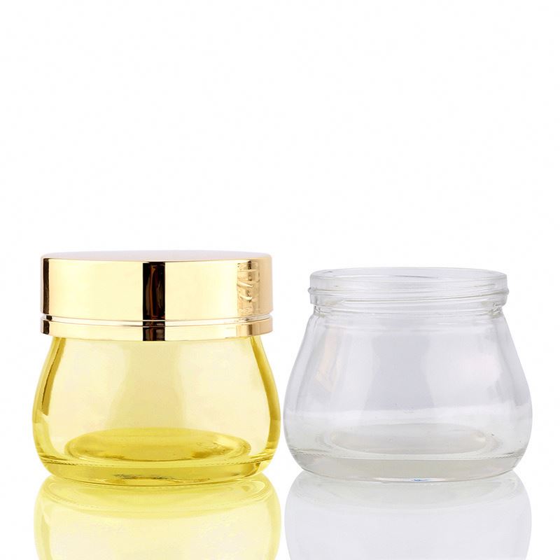 beauty bottle 30g 50ml 100ml 200ml 300ml clear blue green glass cosmetic cream jar with aluminum gold lid
