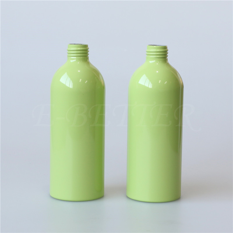 beauty green aluminum cosmetic packaging shampoo bottle with pump 300ml
