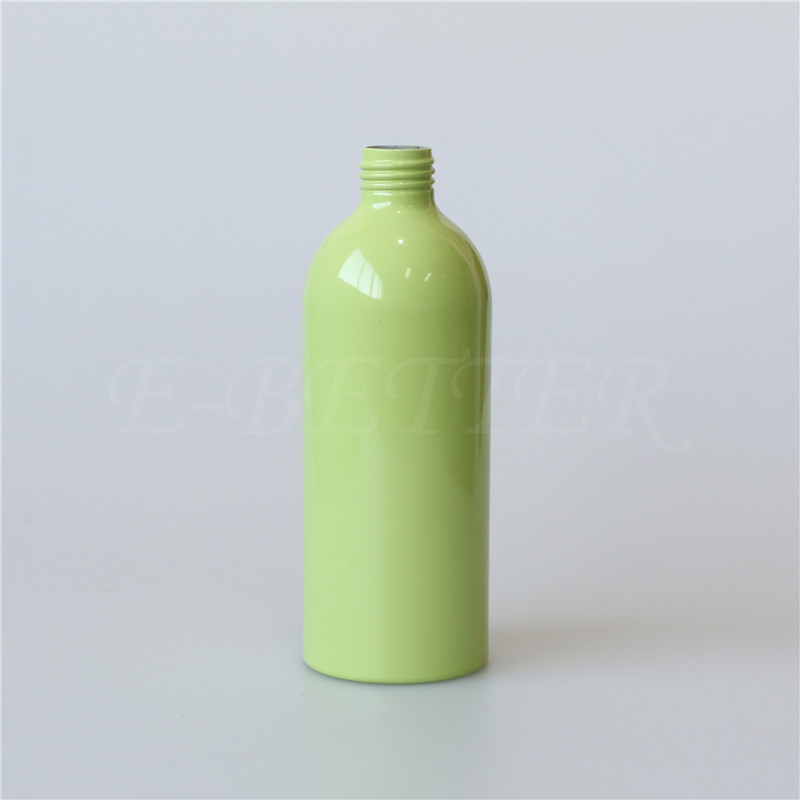 beauty green aluminum cosmetic packaging shampoo bottle with pump 300ml