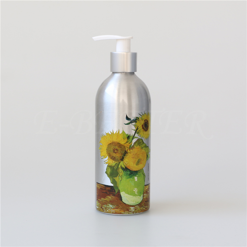 beauty green aluminum cosmetic packaging shampoo bottle with pump 300ml