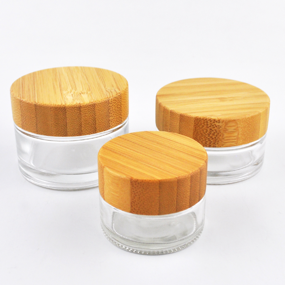 beauty products sample container frosted glass cosmetic bottles jars 50ml with bamboo lid
