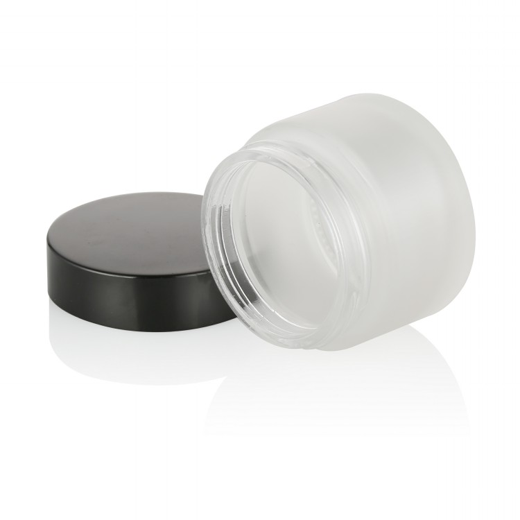 beauty skin care clear frosted round glass jars 5g 10g 15g 20g 30g 50g 100g glass cosmetic cream jar with black aluminum cap